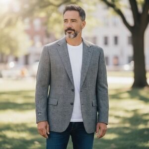 Strathmore Chevron‎ Wool Sport Coat Gray Jacket Blazer Men's 46 R Vintage